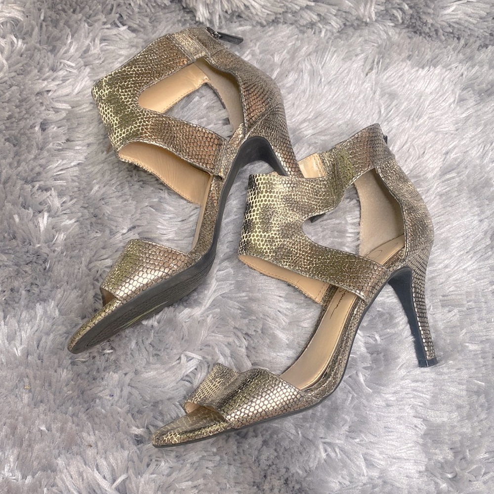 Jessica Simpson Snake Print Heeled Sandals Size 7 Excellent Conidition